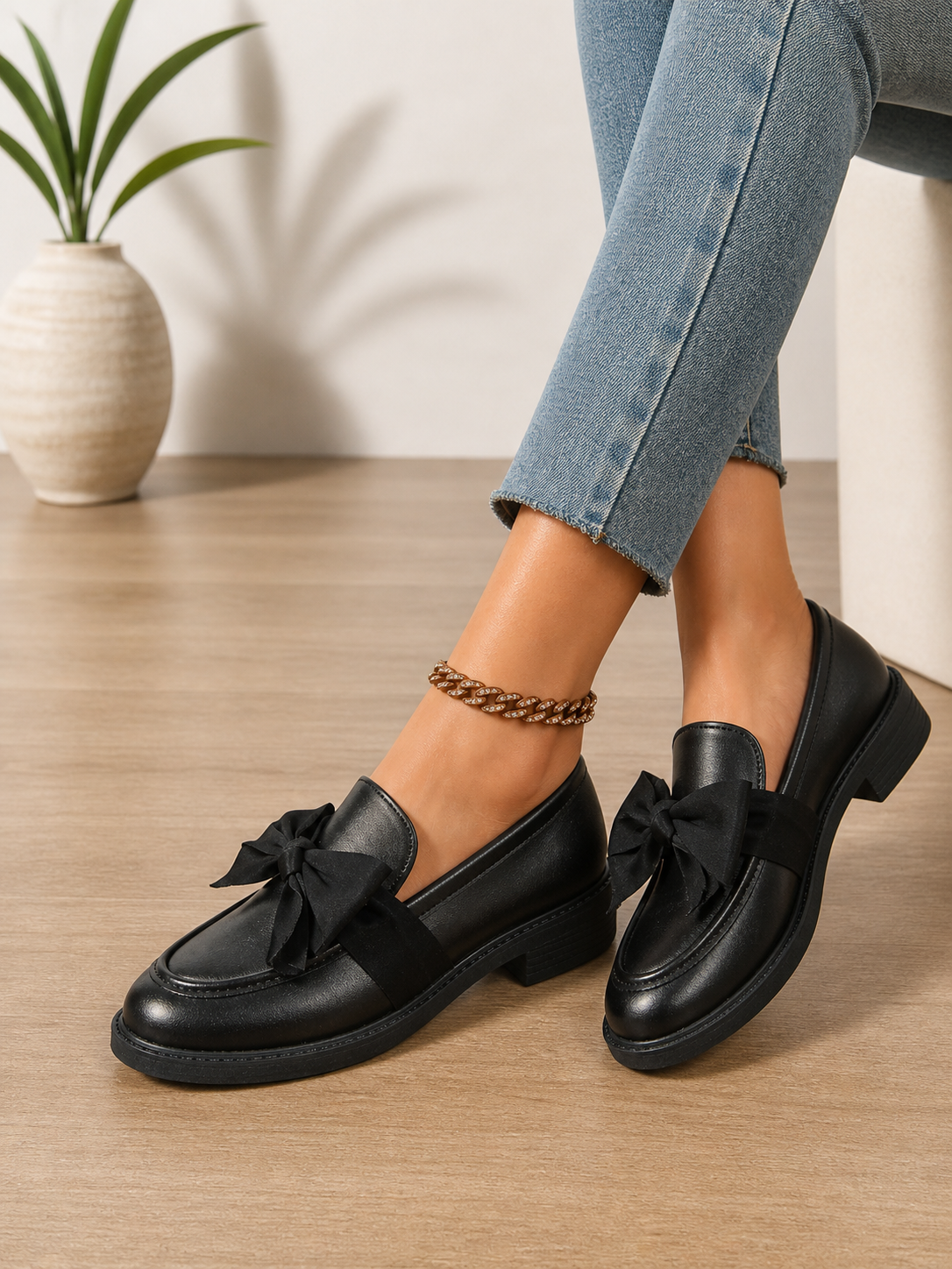 Freya | Women's Bow Detail Leather Loafers