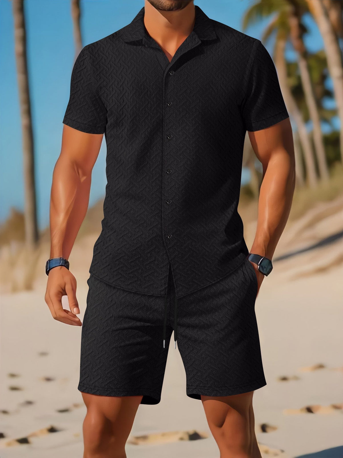 Ralph | Men's Embossed Shirt and Shorts Set