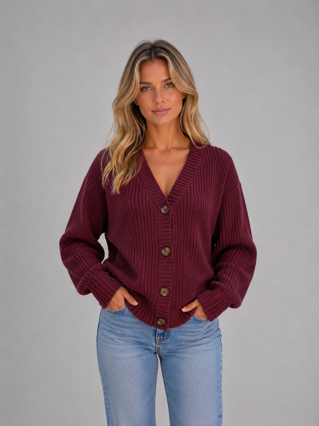 Wynne | Women's Chunky Knit Button Cardigan