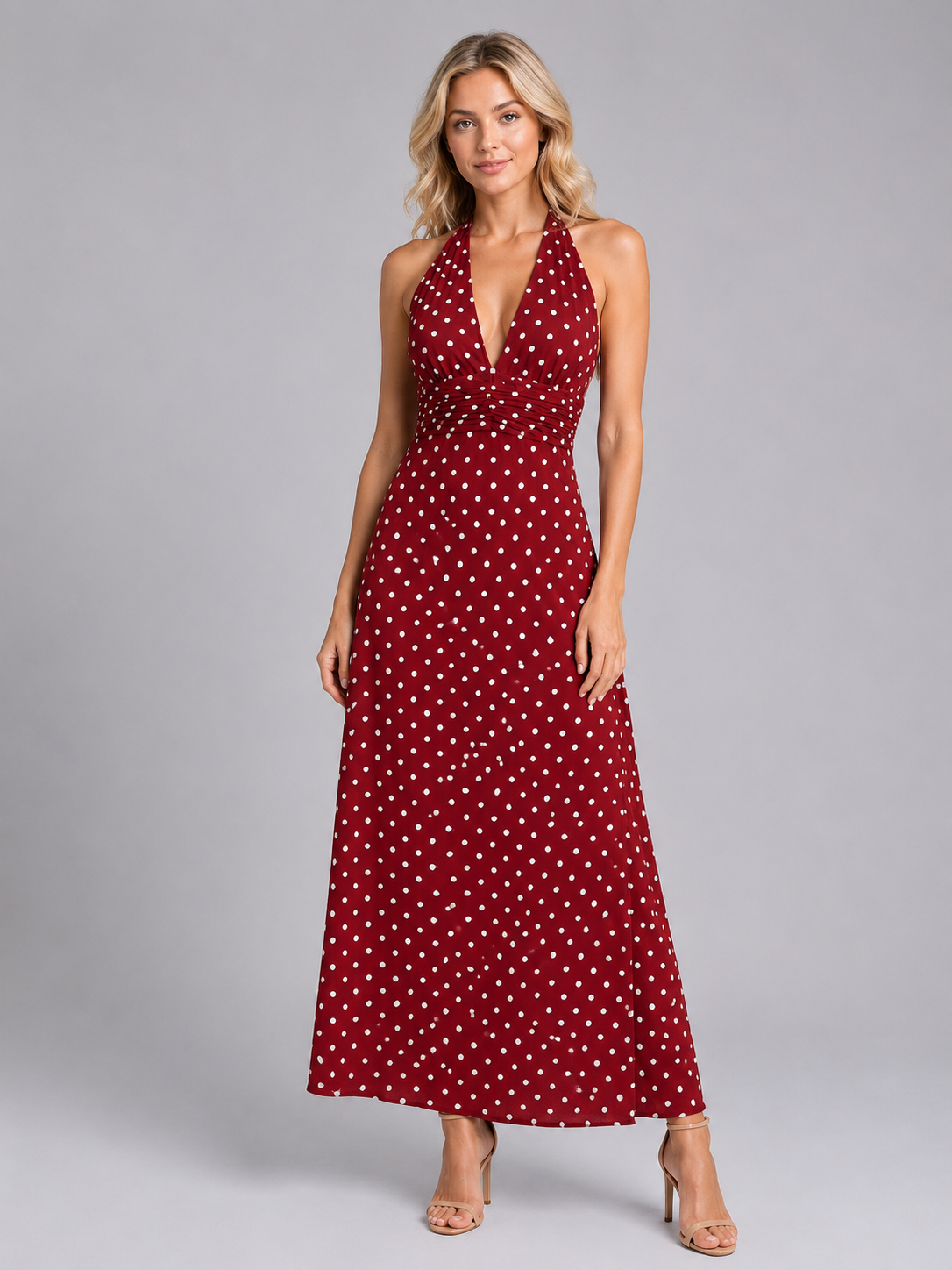 Marielle | Women's Polka Dot Halter Maxi Dress