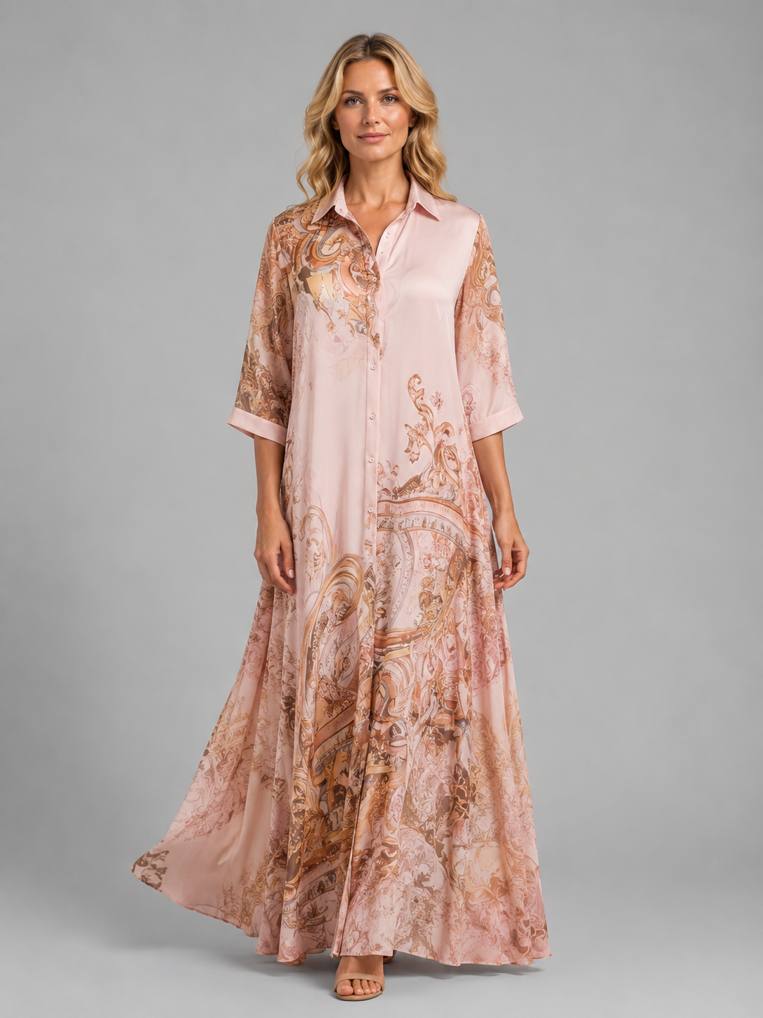 Cecily | Women's Baroque Print Shirt Maxi Dress