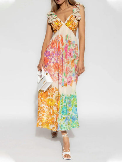 Saffron | Women's Bohemian V-Neck Maxi Dress