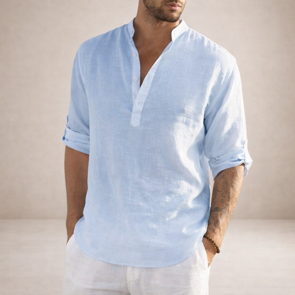 Benjamin | Men's Stand-Up Collar Linen Shirt