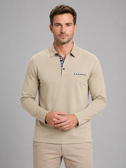 Digby | Men's Long Sleeve Gingham Trim Polo Shirt