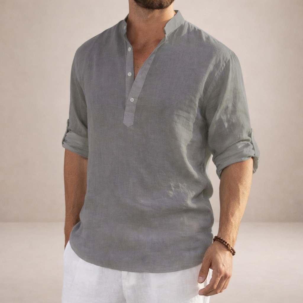 Benjamin | Men's Stand-Up Collar Linen Shirt
