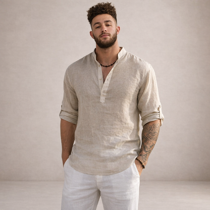 Benjamin | Men's Stand-Up Collar Linen Shirt