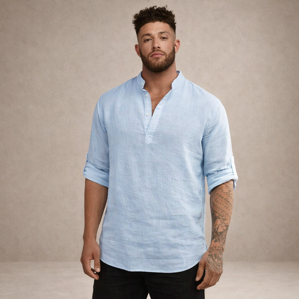 Benjamin | Men's Stand-Up Collar Linen Shirt
