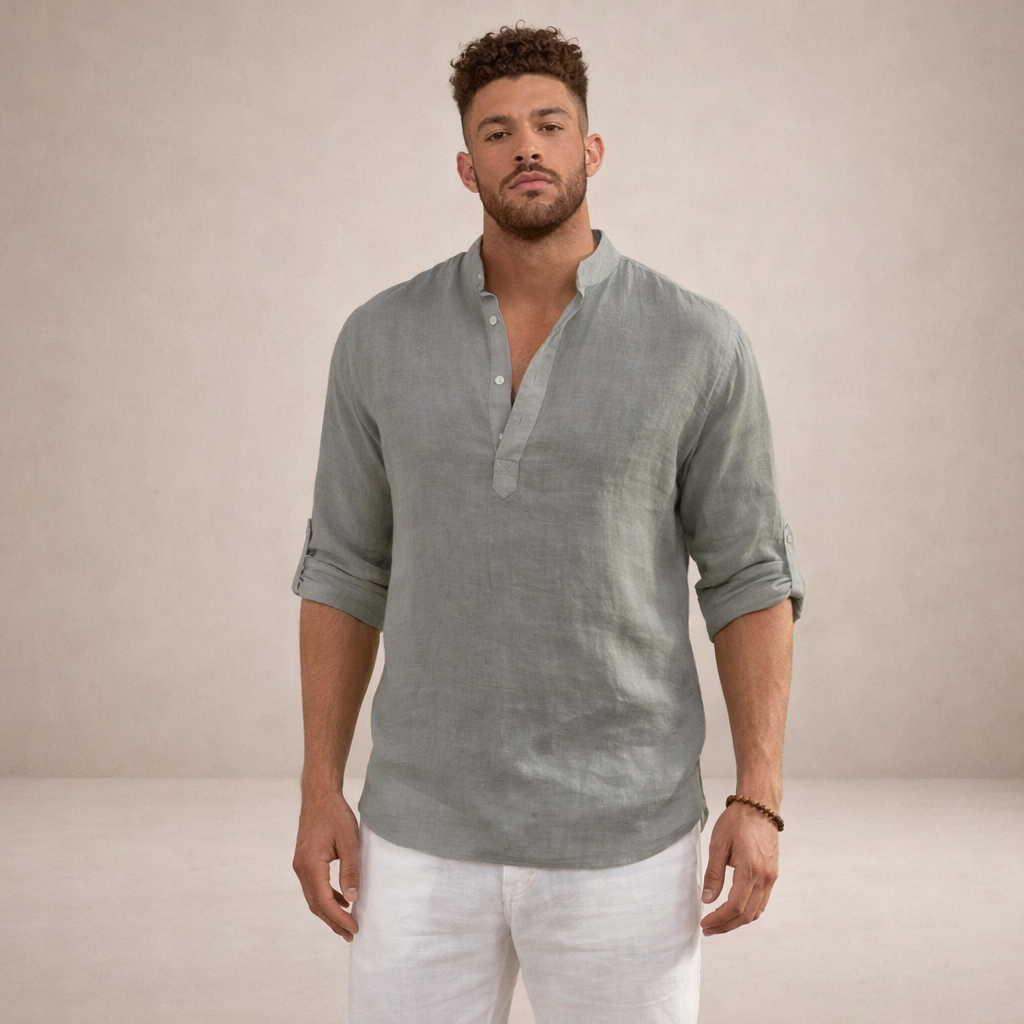 Benjamin | Men's Stand-Up Collar Linen Shirt