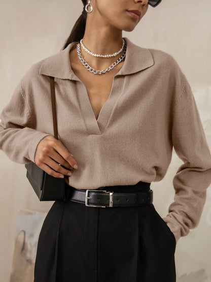 Cordelia | Women's Collared V-Neck Knitted Sweater