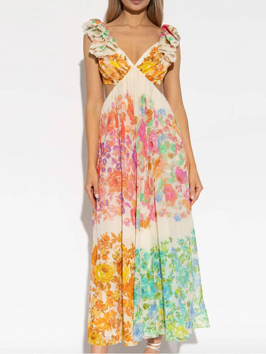 Saffron | Women's Bohemian V-Neck Maxi Dress