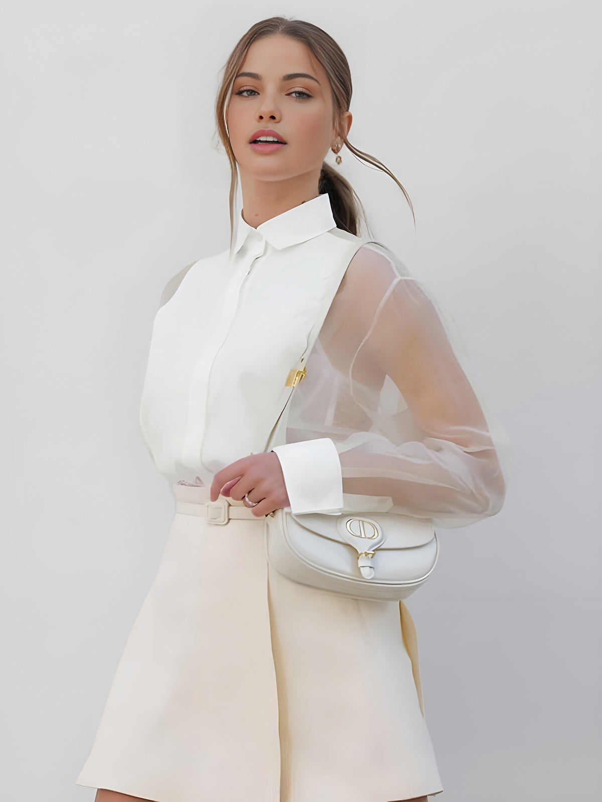 Eleanor | Women's Sheer Sleeve Collared Blouse