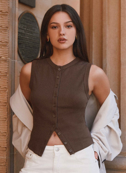 Lucy | Women's Ribbed Button Tank Top