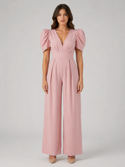 Rosabelle | Women's Puff Sleeve Wide Leg Jumpsuit