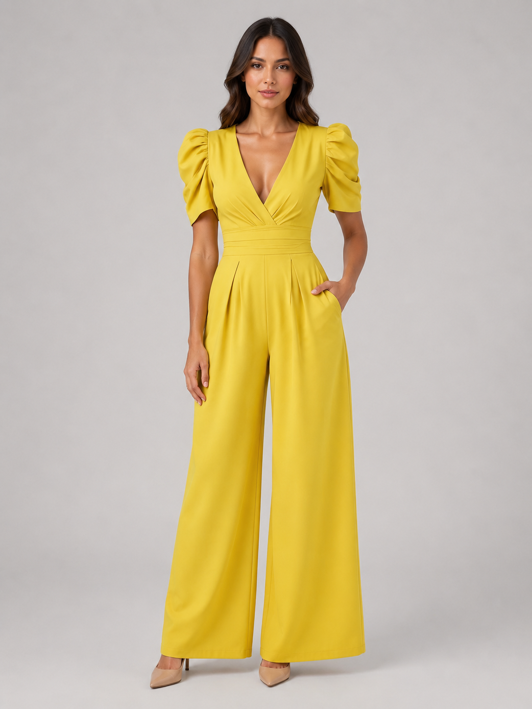 Rosabelle | Women's Puff Sleeve Wide Leg Jumpsuit
