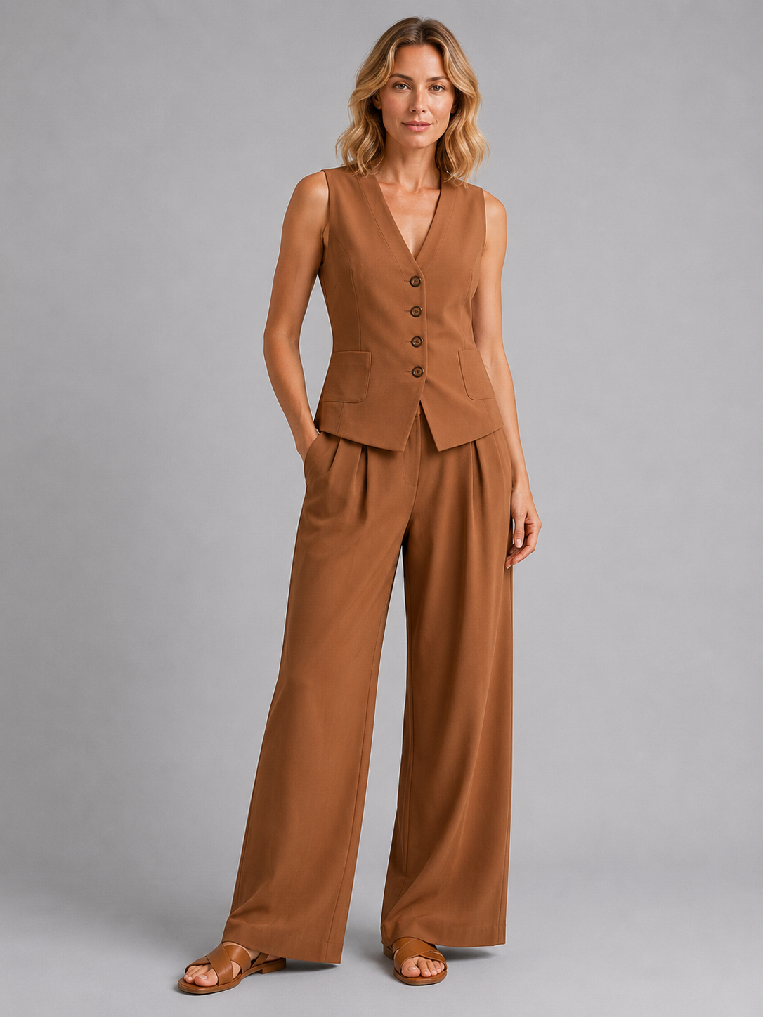 Imogen | Women's Waistcoat and Wide-Leg Trouser Set