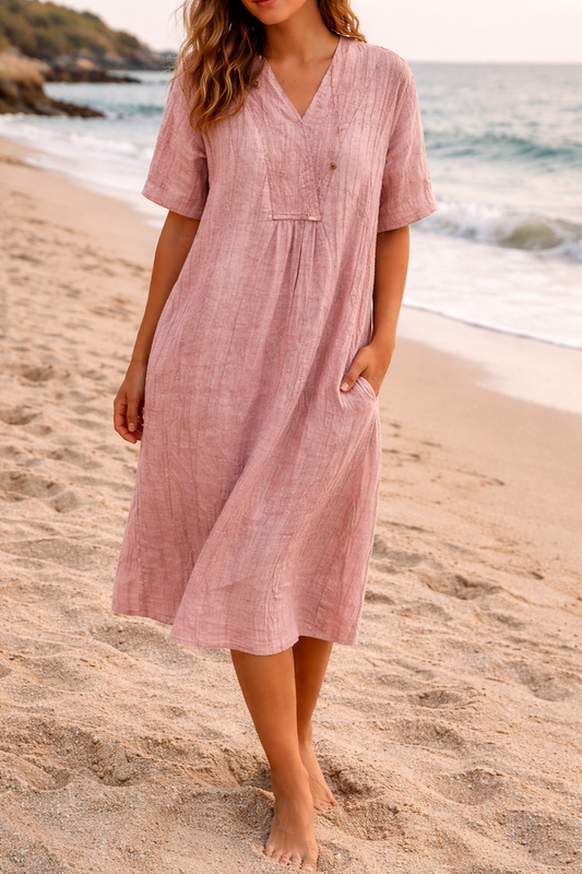 Esme | Women's Linen V-Neck Midi Dress