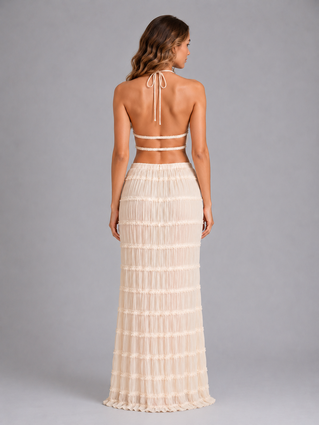 Ottoline | Women's Ruffle Textured Two-Piece Maxi Set