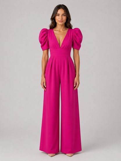 Rosabelle | Women's Puff Sleeve Wide Leg Jumpsuit