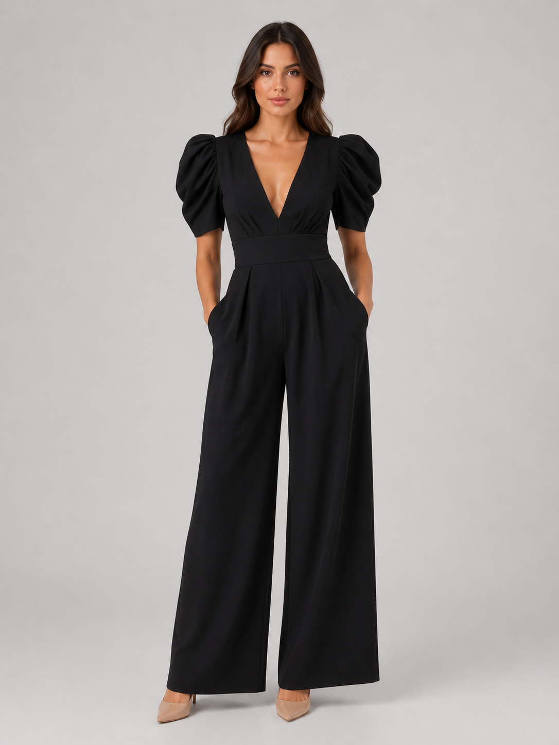 Rosabelle | Women's Puff Sleeve Wide Leg Jumpsuit