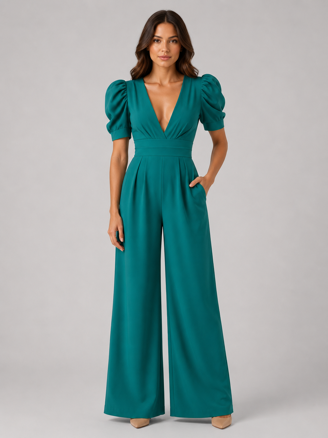 Rosabelle | Women's Puff Sleeve Wide Leg Jumpsuit