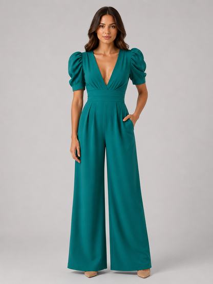 Rosabelle | Women's Puff Sleeve Wide Leg Jumpsuit