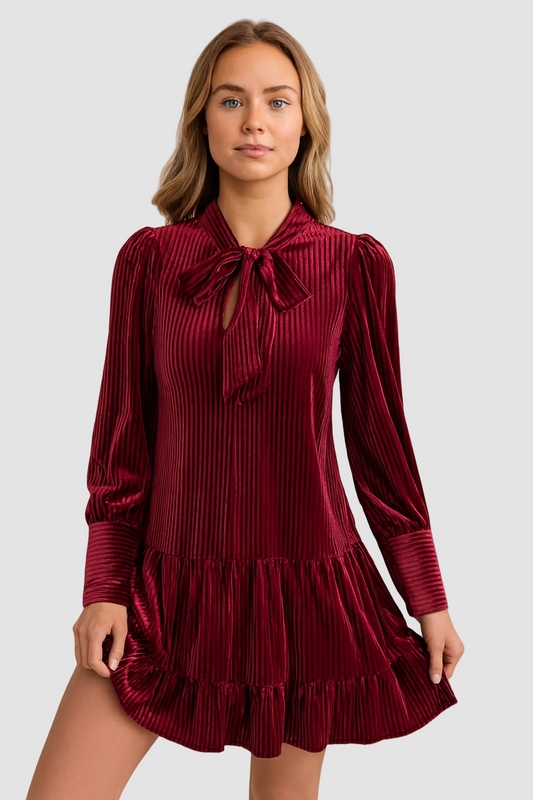 Verity | Women's Velvet Bow Mini Dress