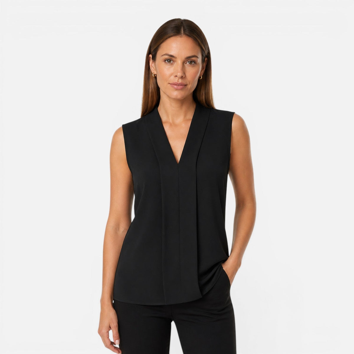 Beatrice | Women's Sleeveless Draped V-Neck Blouse
