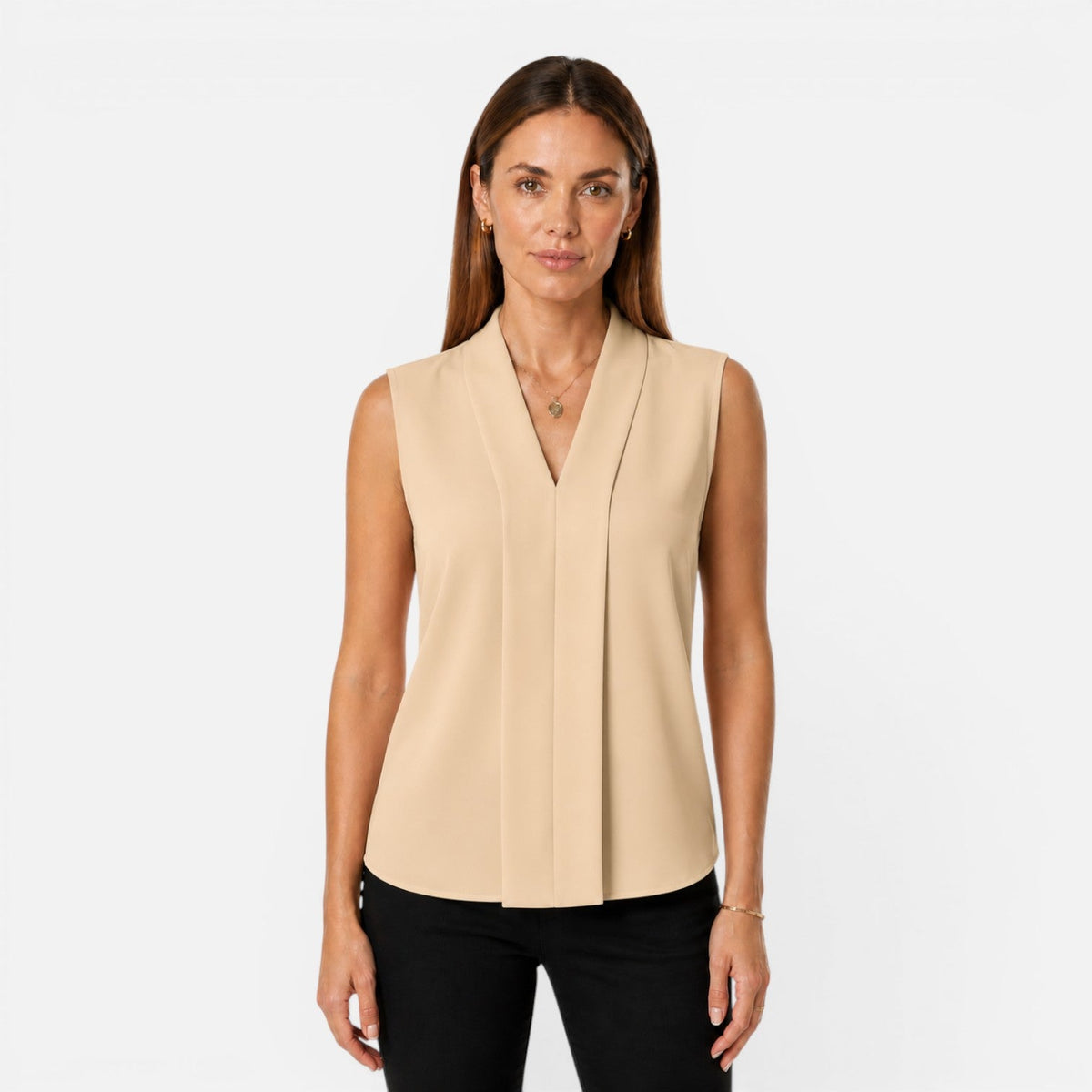 Beatrice | Women's Sleeveless Draped V-Neck Blouse