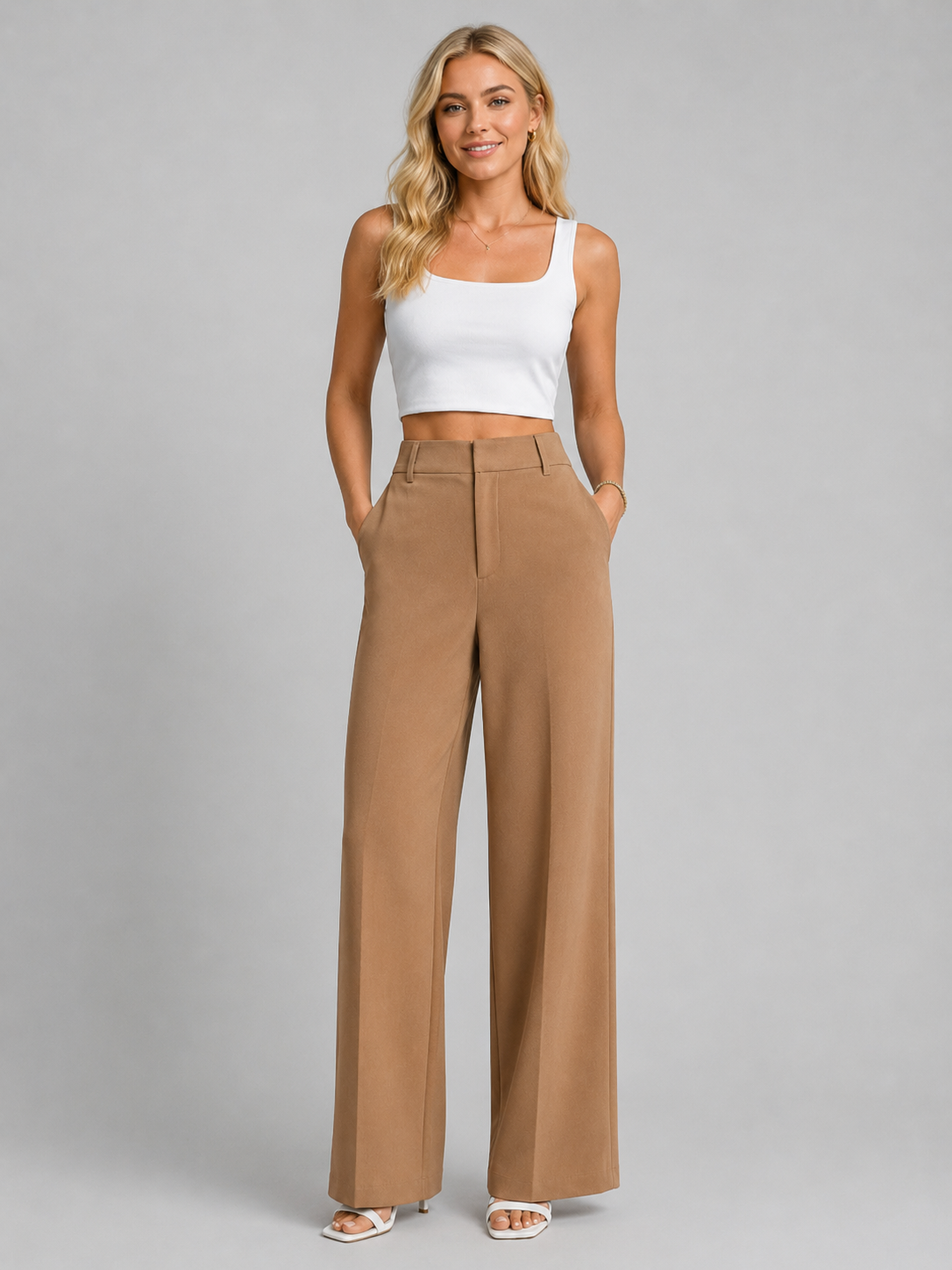 Winnie | Women's High Waisted Wide Leg Trousers
