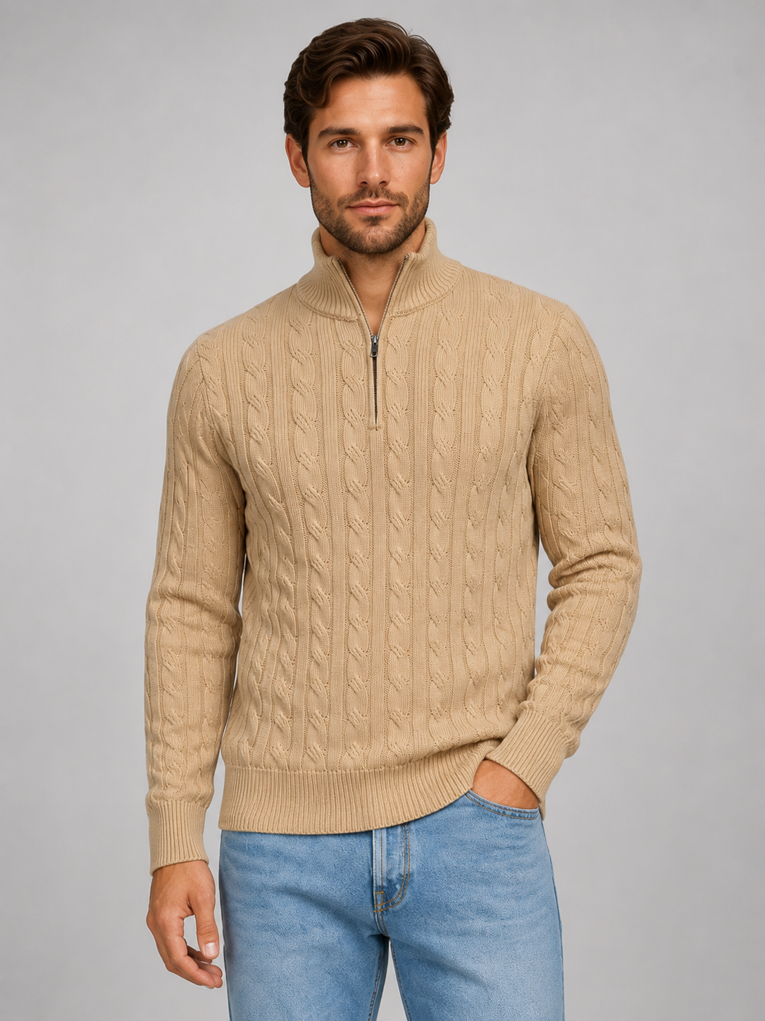 Garrick | Men's Cable Knit Quarter Zip Jumper