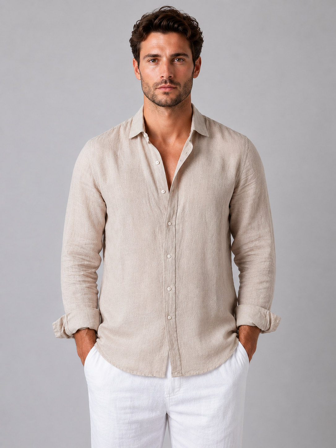 Tristan | Men's Linen Look Button-Up Shirt