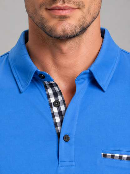 Digby | Men's Long Sleeve Gingham Trim Polo Shirt