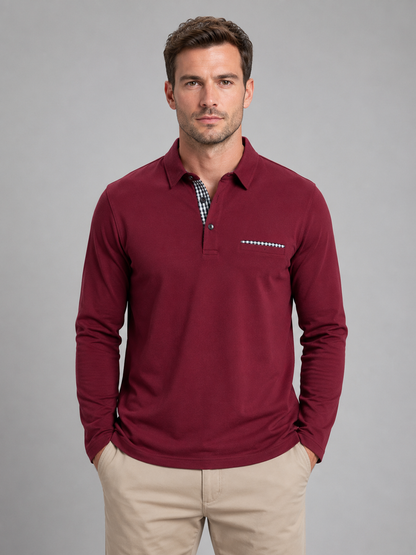 Digby | Men's Long Sleeve Gingham Trim Polo Shirt