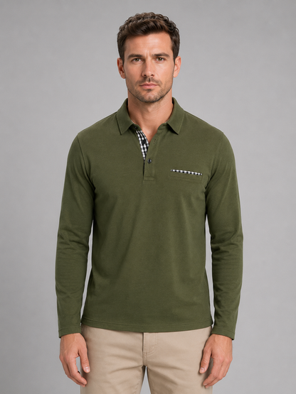 Digby | Men's Long Sleeve Gingham Trim Polo Shirt