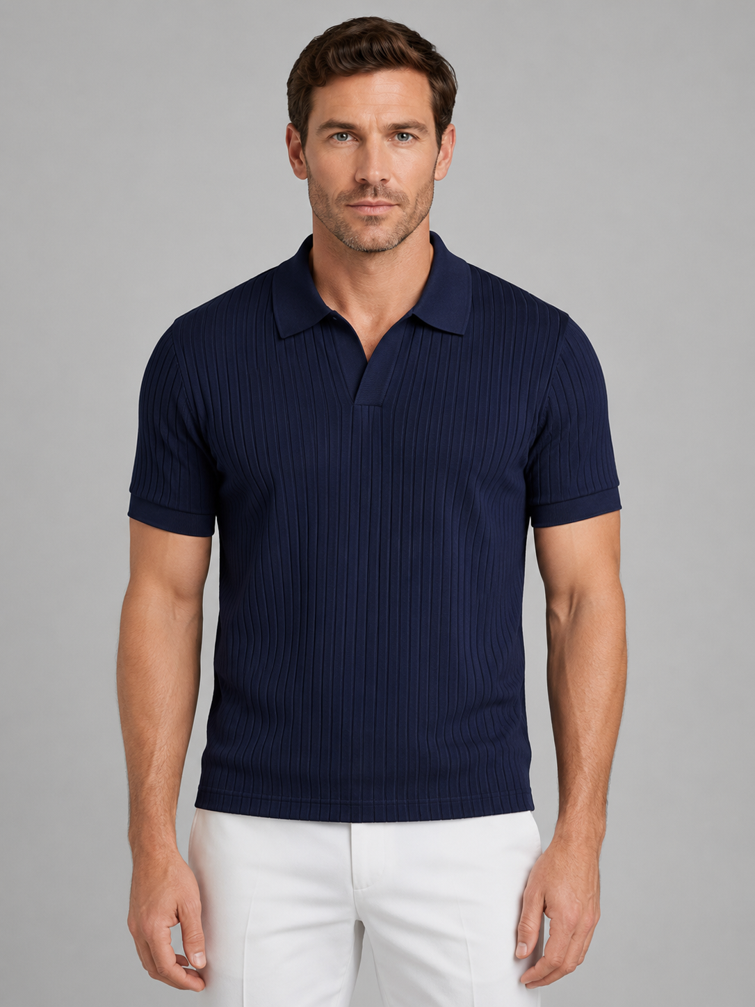 Quentin | Men's Ribbed Knit Polo Shirt