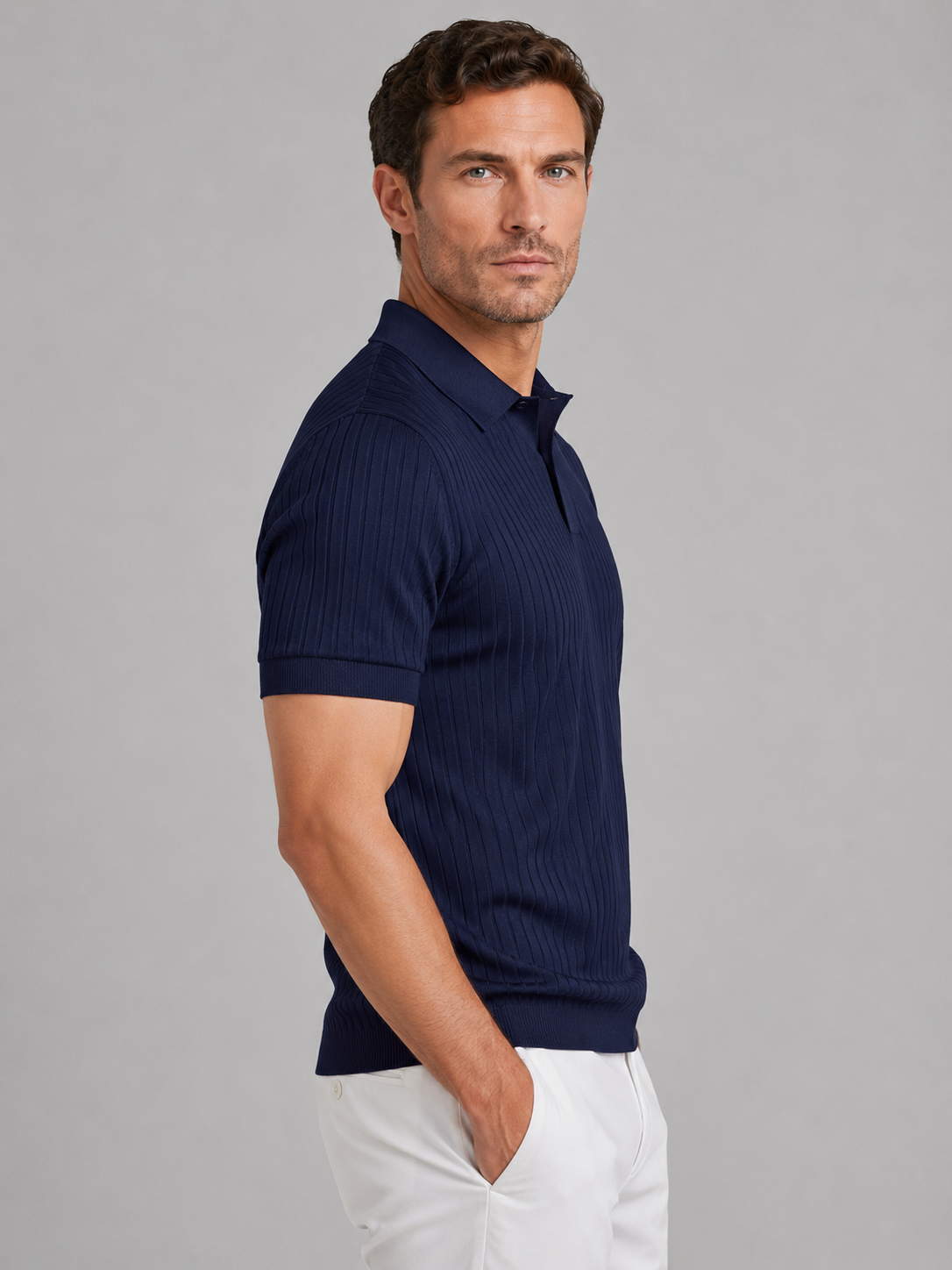 Quentin | Men's Ribbed Knit Polo Shirt