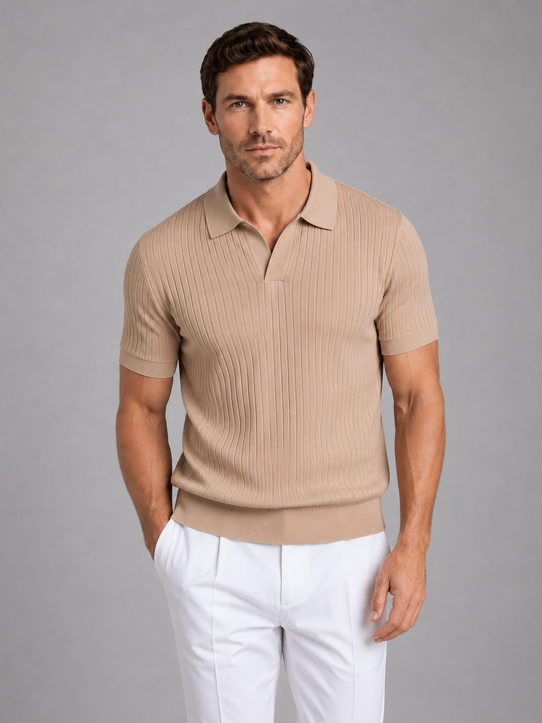 Quentin | Men's Ribbed Knit Polo Shirt