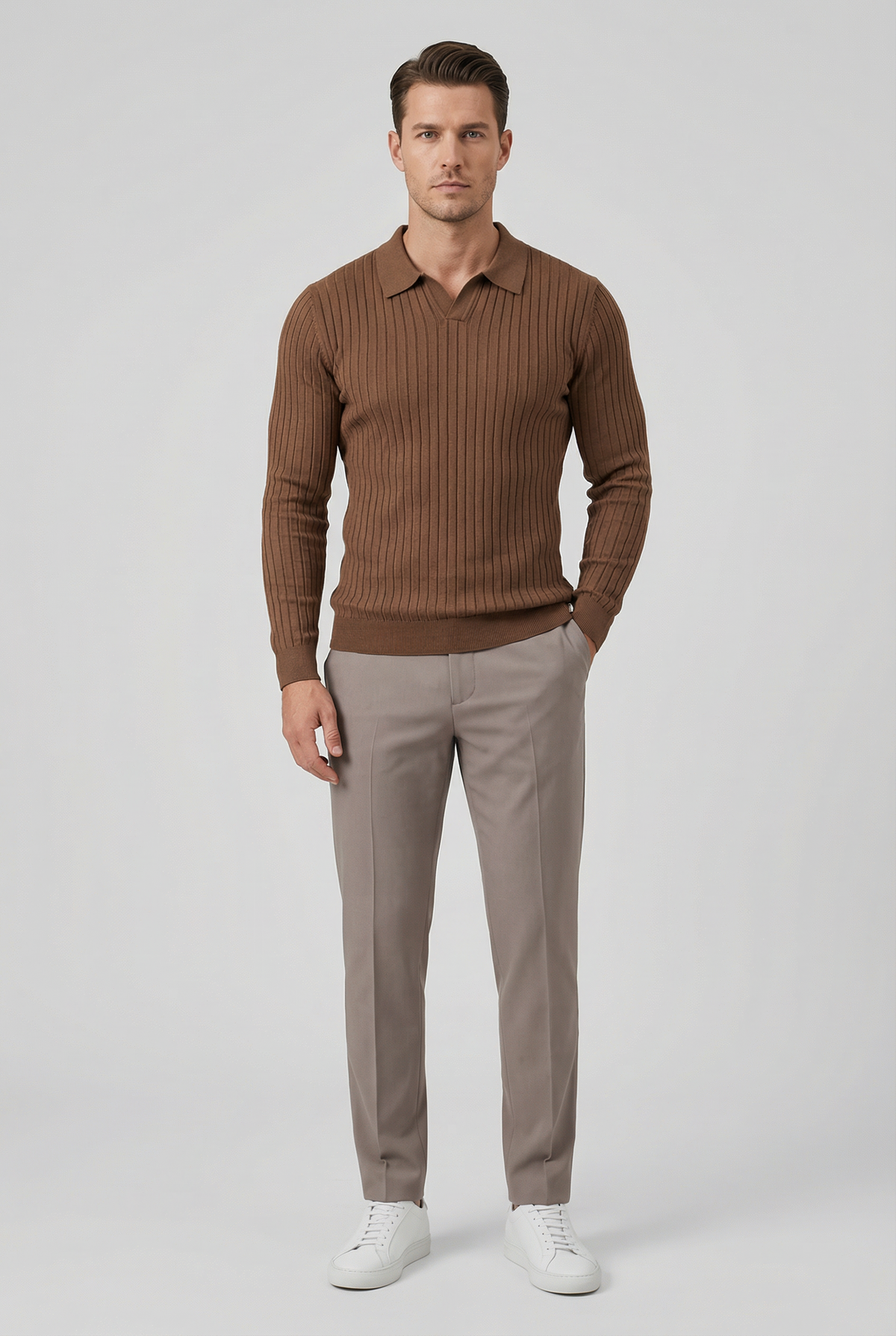 Shawn | Men's Long Sleeve V-Neck Polo