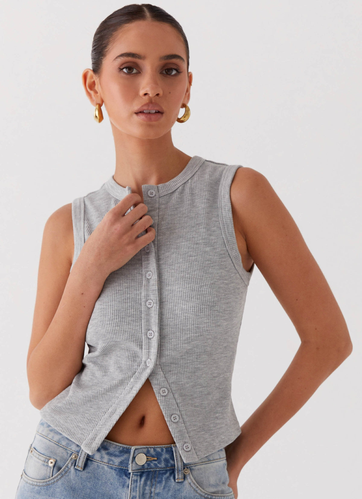Lucy | Women's Ribbed Button Tank Top