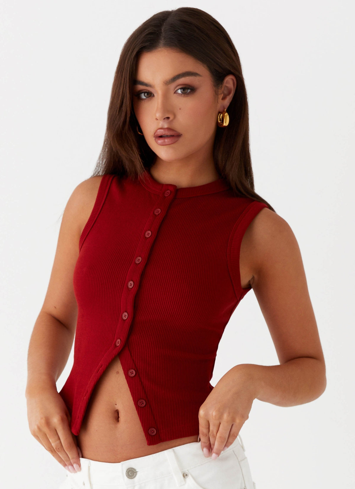 Lucy | Women's Ribbed Button Tank Top
