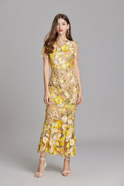Anneliese | Women's Floral Appliqué Midi Dress