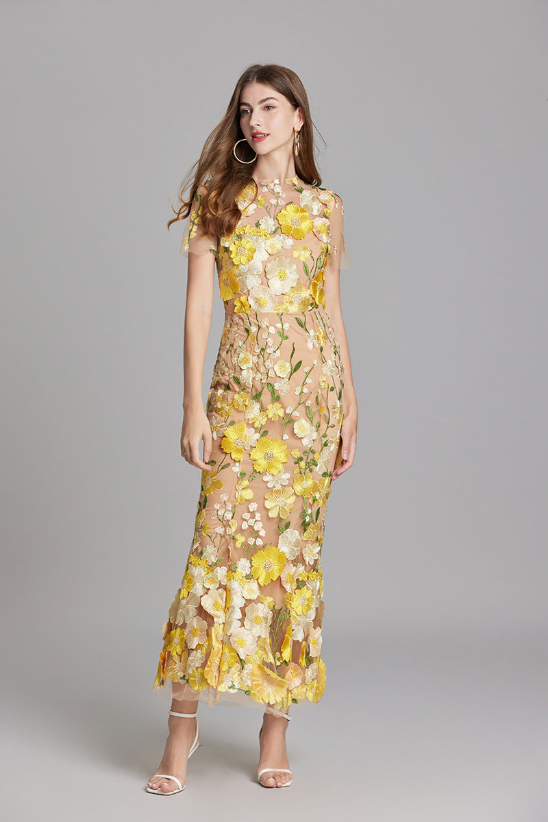 Anneliese | Women's Floral Appliqué Midi Dress