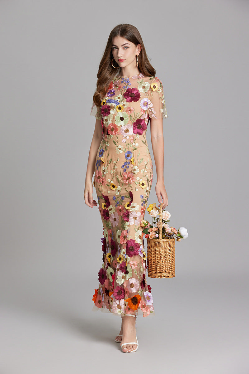 Anneliese | Women's Floral Appliqué Midi Dress