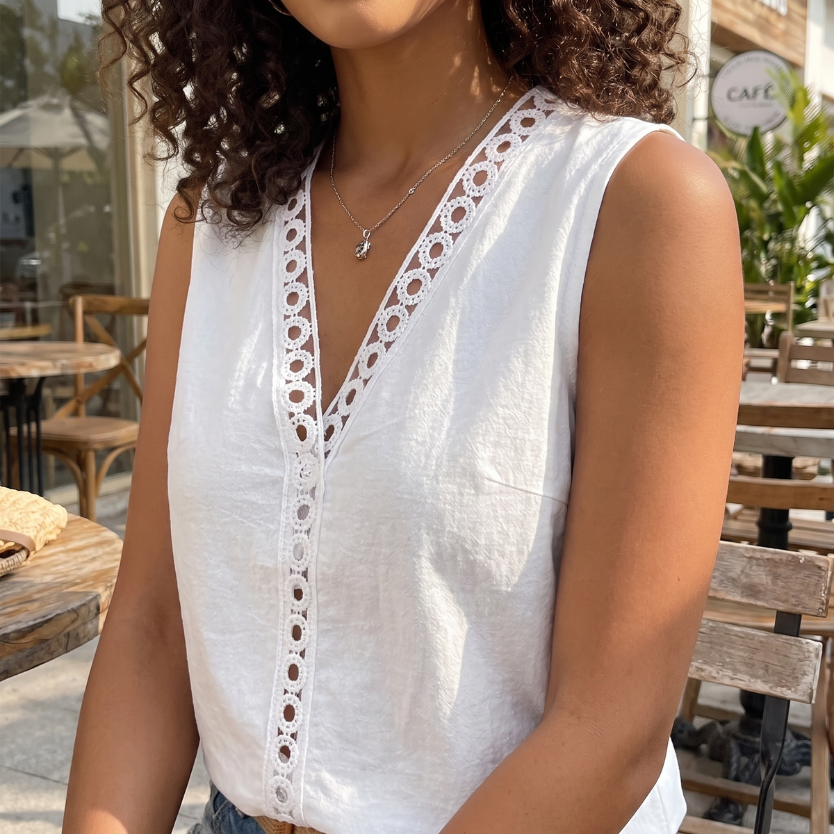 Sadie | Women's Lace Trim V-Neck Top