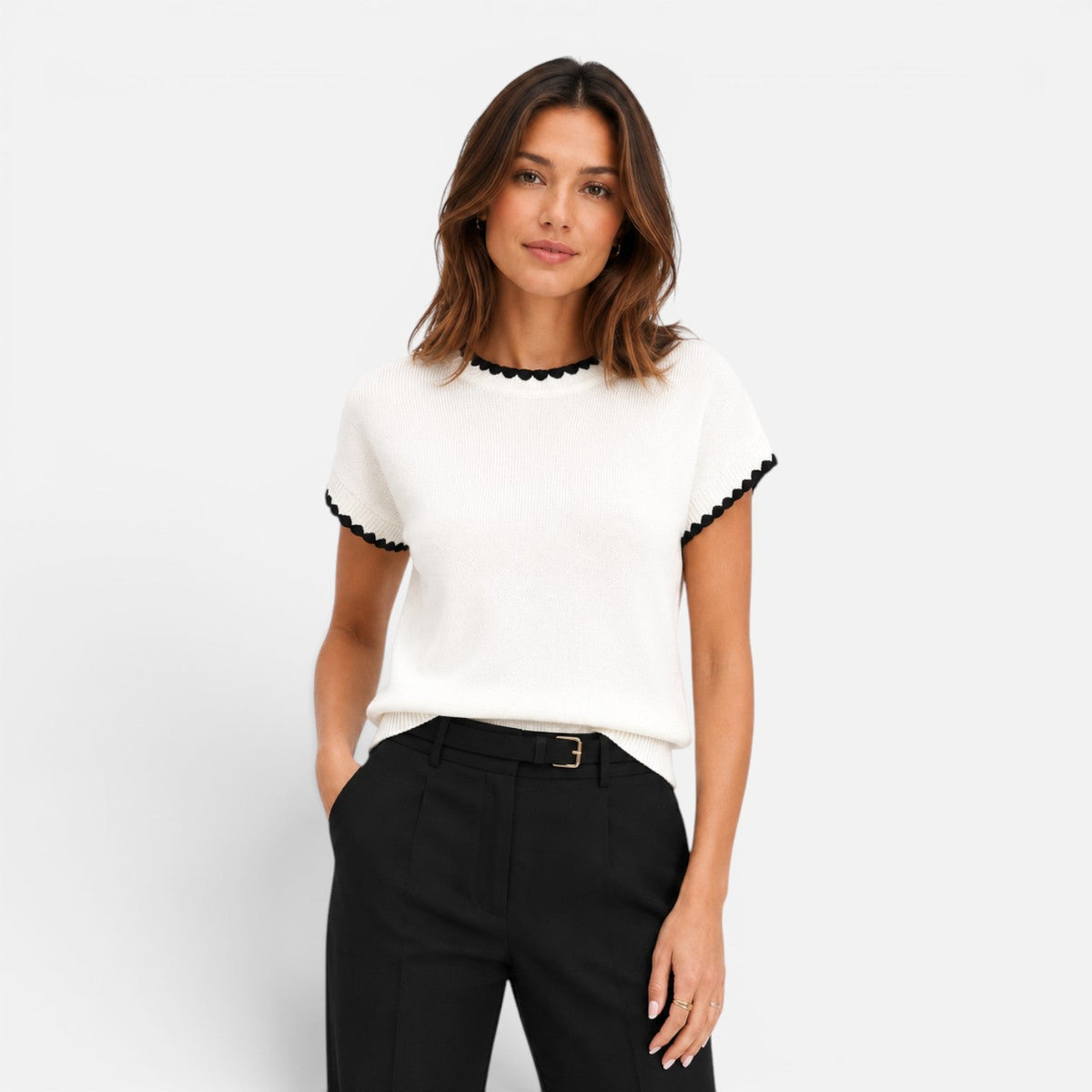 Frances | Women's Contrast Trim Knit Top