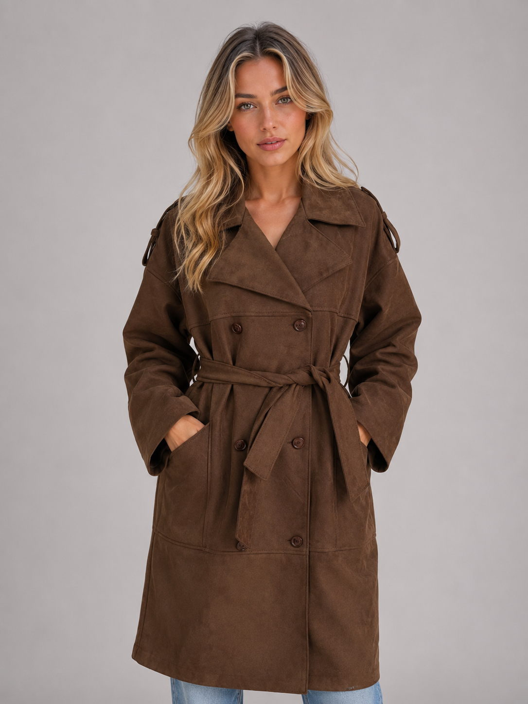 Lucinda | Women's Suede Look Trench Coat