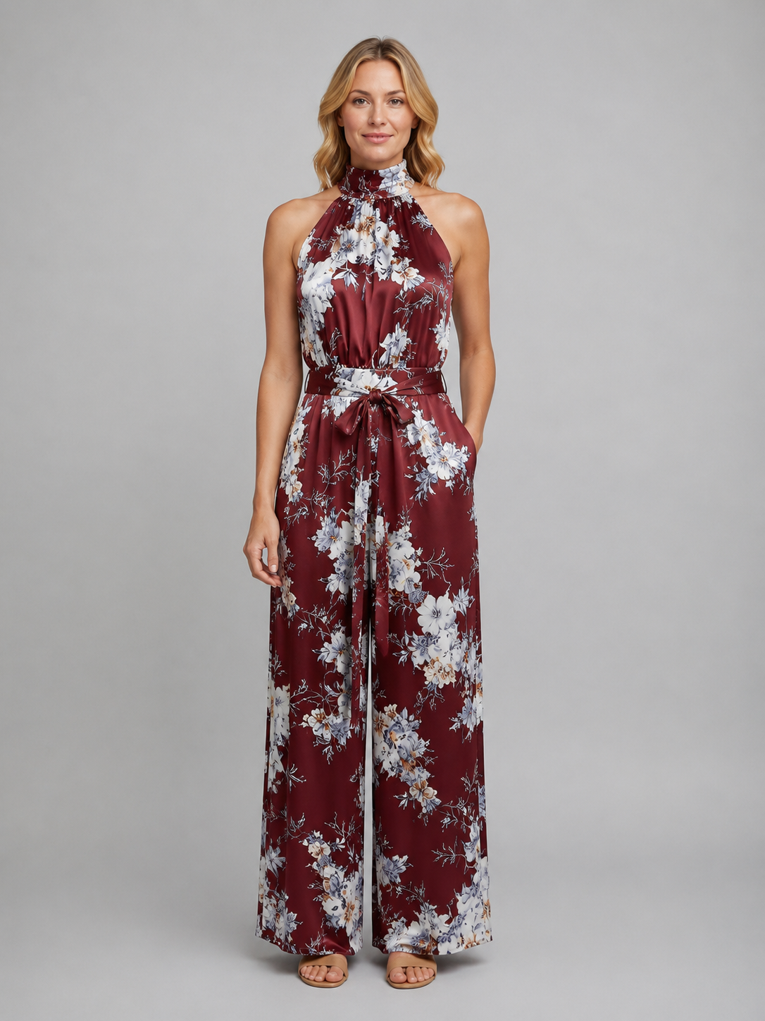 Marisol | Women's Floral Halter Wide Leg Jumpsuit