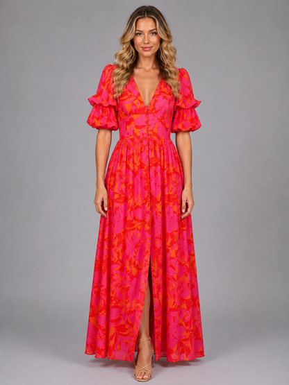 Clementine | Women's Floral Puff Sleeve Maxi Dress