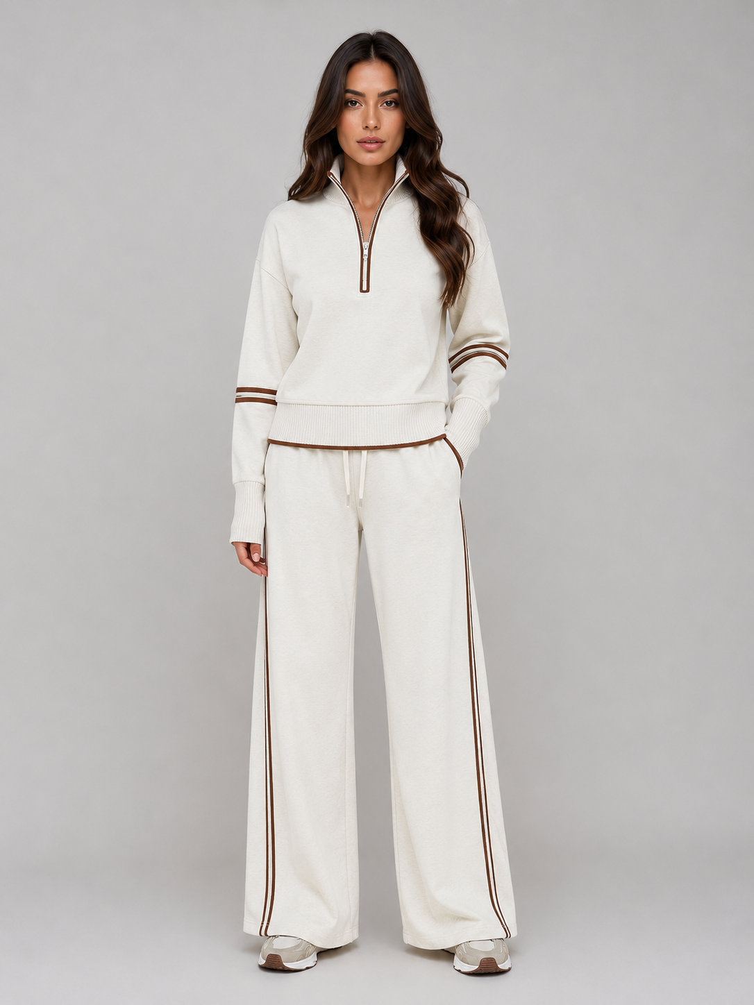 Romilly | Women's Half Zip Wide Leg Lounge Set