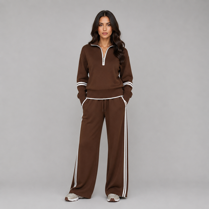 Romilly | Women's Half Zip Wide Leg Lounge Set